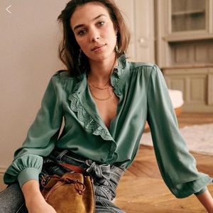 NWT Sezane Chloe blouse in Sage FR 34/US 2